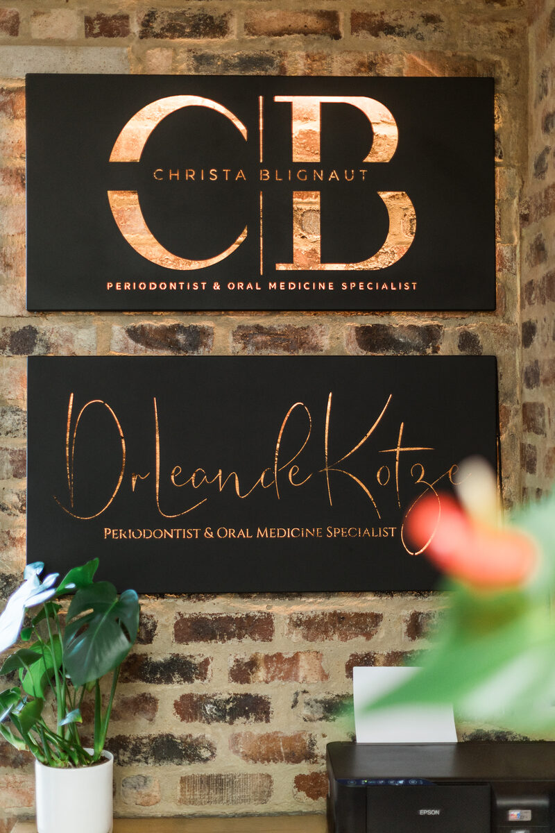 The Blignaut & Kotze reception, with the practice monogram.